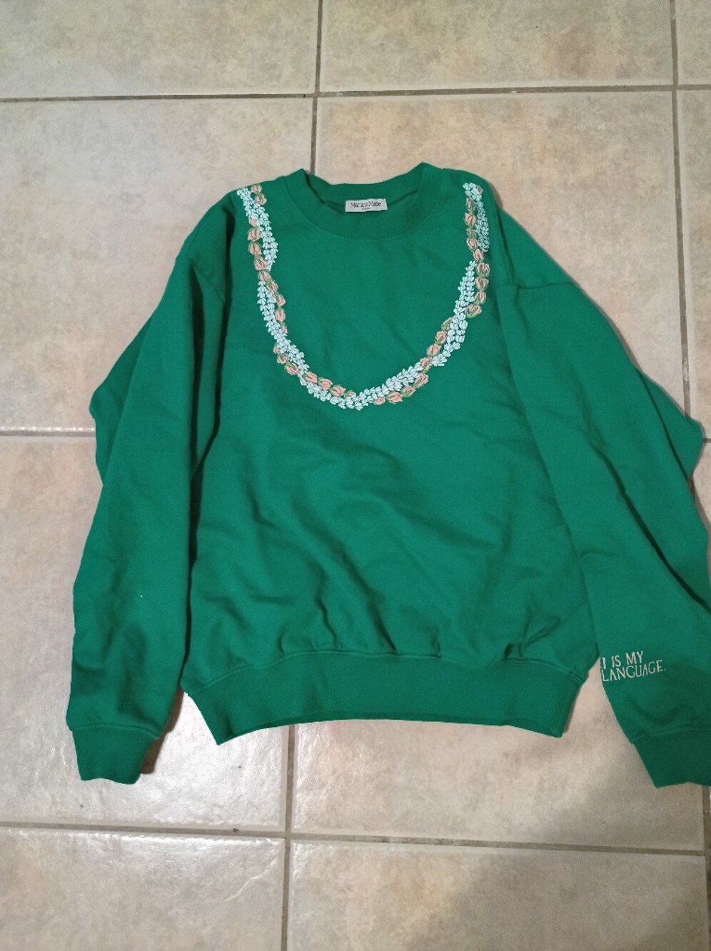 MahinaMade Green Crewneck Sweatshirt with Floral Wreath